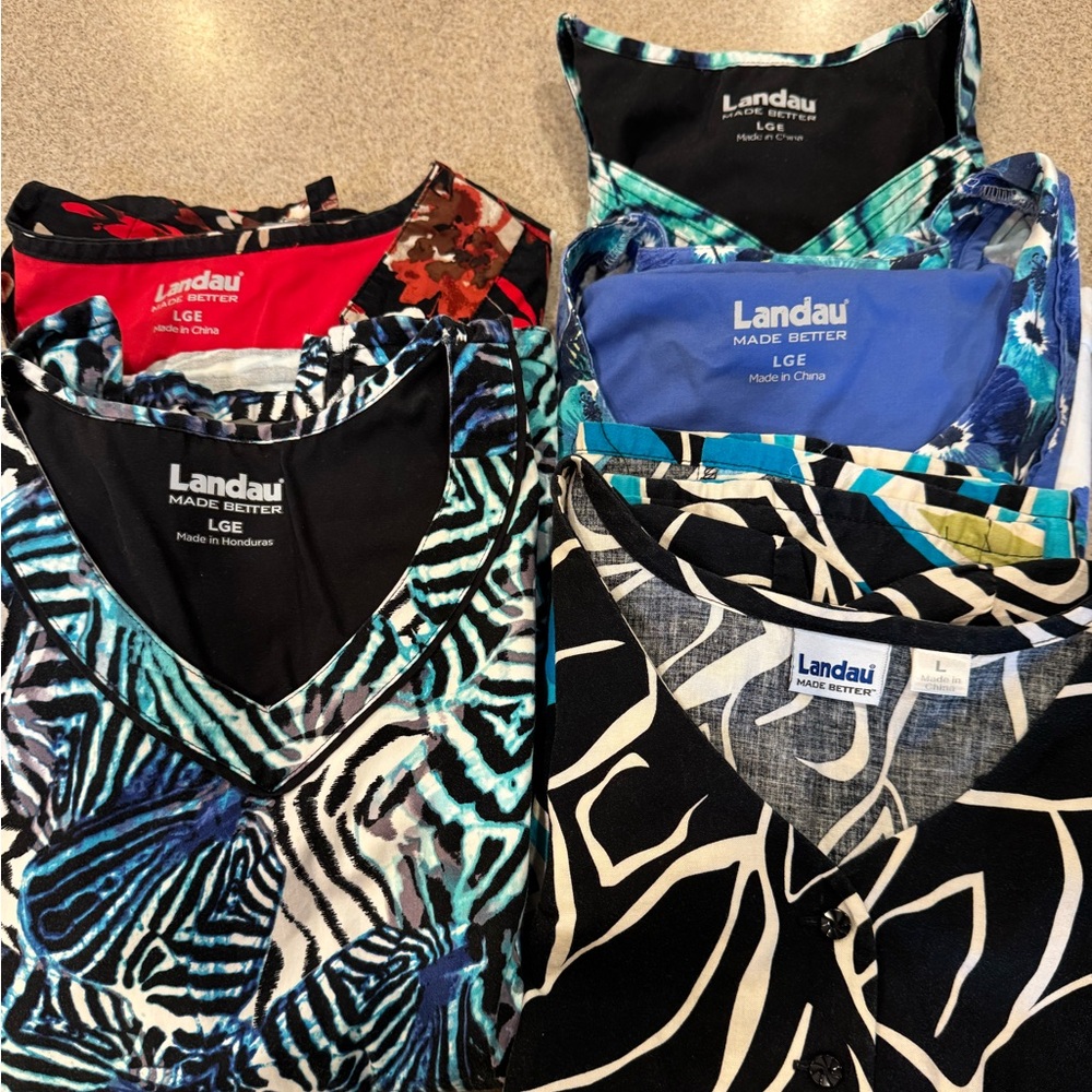 Five size large LANDAU scrub tops medical